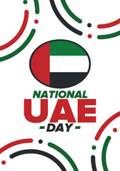 National Day in United Arab Emirates. National happy holiday, celebrated annual in December 2. UAE flag. Patriotic elements. Poster, card, banner and background. Vector illustration