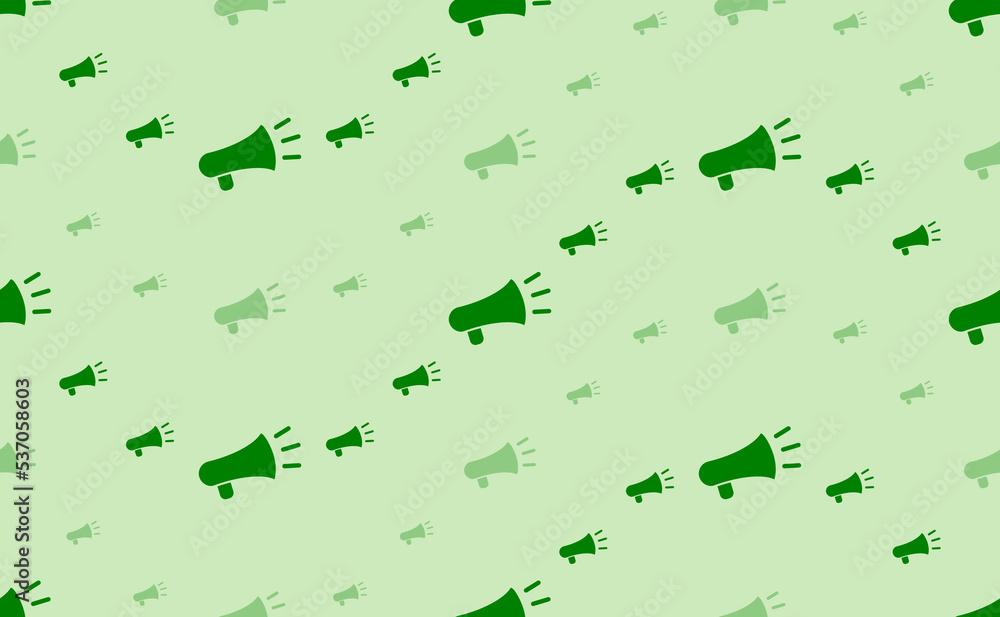 Poster seamless pattern of large and small green megaphone symbols. the elements are arranged in a wavy. ve