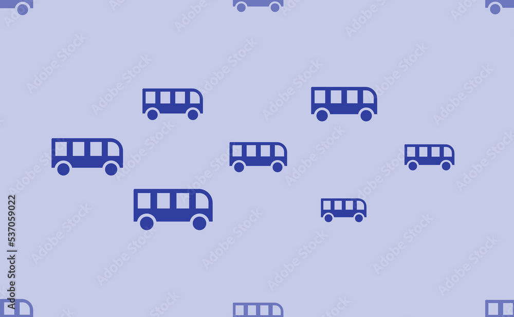 Poster seamless pattern of large isolated blue bus symbols. the pattern is divided by a line of elements of