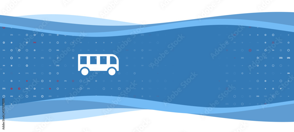Poster Blue wavy banner with a white bus symbol on the left. On the background there are small white shapes, some are highlighted in red. There is an empty space for text on the right side