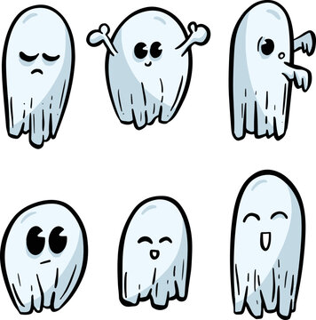 Cute Funny Cartoon Ghost Character Icons for Halloween