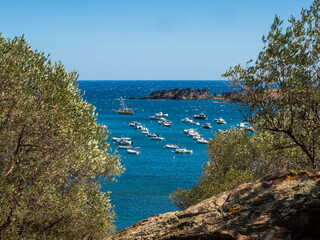 Bahia de Cadaqués con embarcaciones de recreo y pesca