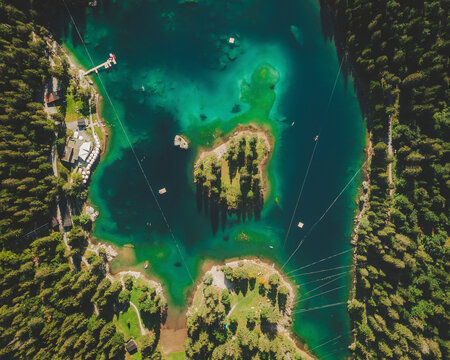 Aerial view of the Lake Cauma (Caumasee), Switzerland.