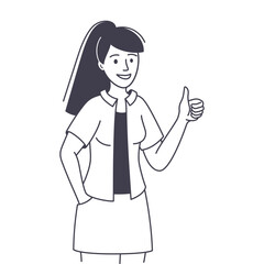 Woman Character Showing Thumb Up as Positive Hand Gesture Outline Vector Illustration