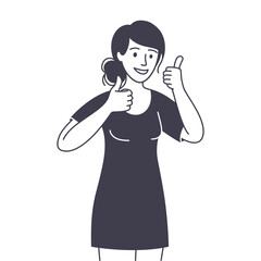 Woman Character Showing Thumb Up as Positive Hand Gesture Outline Vector Illustration