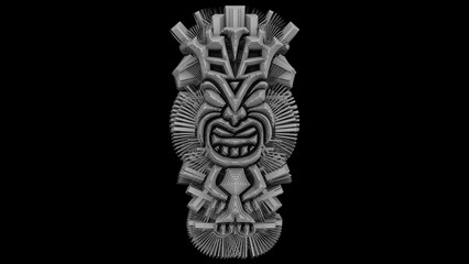3D illustration of an architectural rendering of a Tiki statue that represents the image of a certain god and as an embodiment of that god's mana, or power. View at maximum size to see its making.