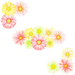 Watercolor composition of red and yellow gerberas, isolated on transparent background