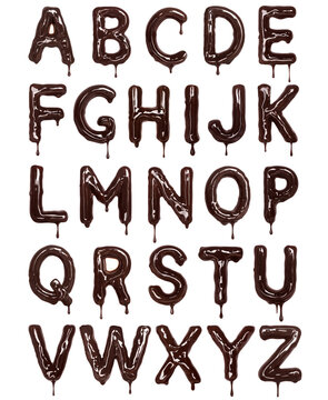 Glossy letters of the Latin alphabet with drops made of melted chocolate (part 1. Letters)