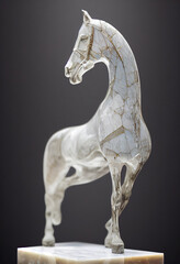 Fototapeta na wymiar AI generated image of a marble statue of a handsome horse, lined with gold