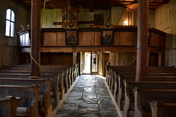 Interior of wooden church of St. Michael Archangel, Marsikov