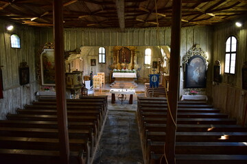 Interior of wooden church of St. Michael Archangel, Marsikov
