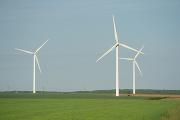 large wind turbines for natural electricity, in the countryside