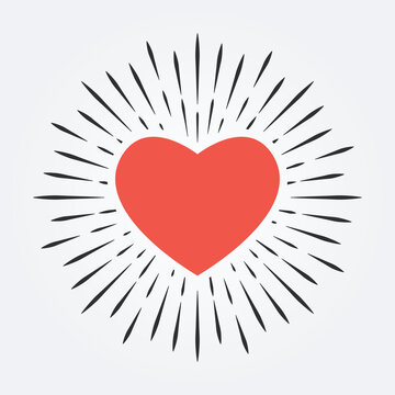 Heart sunburst icon. Love symbol with rays. Vector illustration. Vector illustration.