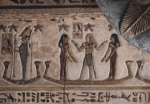 Pharaonic carvings at the ceiling of Khnum temple in Esna, Luxor, Egypt 