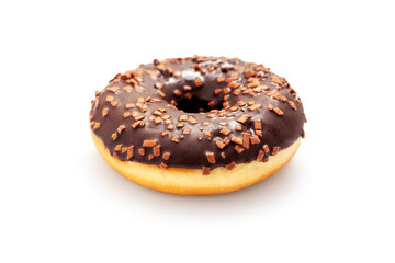 Donut with chocolate icing isolated on white background