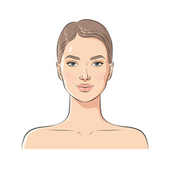 Face of a young beautiful woman, vector illustration
