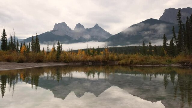 The three sisters' mountains in Canmore Canada. 
