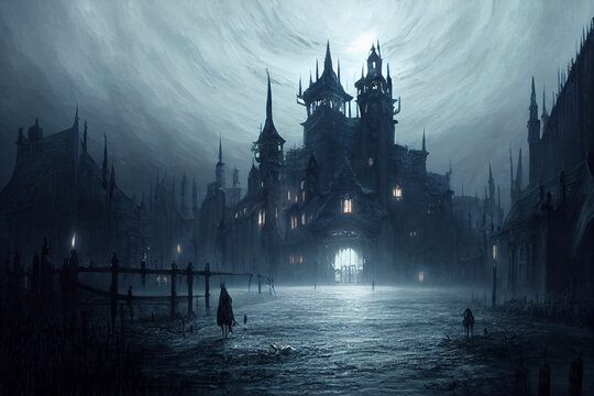 gothic victorian cityscape illustration