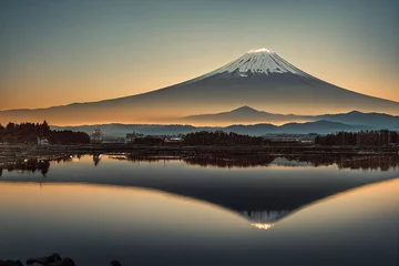 Fotobehang Fuji mt fuji at sunset