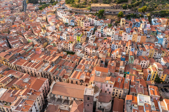 Aerial view of Bosa, Oristano, Sardinia, Italy.