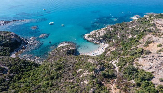 Aerial view of Cumpoltitu Beach, Oristano, Sardinia, Italy.