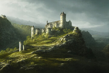 medieval fantasy castle - obrazy, fototapety, plakaty