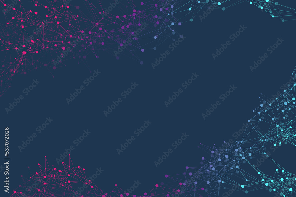 Fototapete Geometric graphic background molecule and communication. Big data complex with compounds. Lines plexus, minimal array. Digital data visualization. Scientific cybernetic illustration.