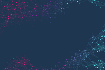 Obraz premium Geometric graphic background molecule and communication. Big data complex with compounds. Lines plexus, minimal array. Digital data visualization. Scientific cybernetic illustration.