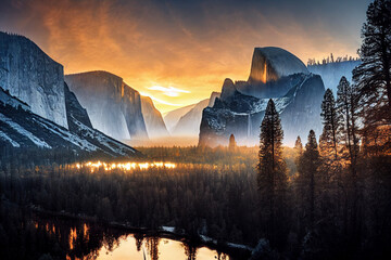 Sunrise in Yosemite - obrazy, fototapety, plakaty