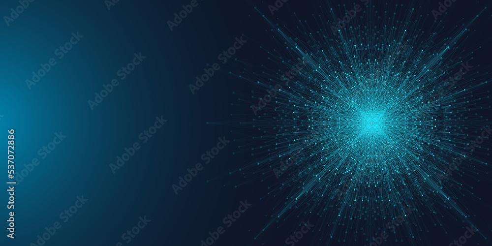 Aufkleber Quantum computer technology banner design template concept, gravitational wave. Deep learning artificial intelligence. Big data algorithms visualization for business, science, technology illustration.