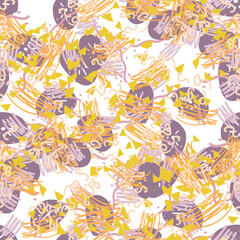 Fantasy messy freehand doodle geometric shapes seamless pattern.  Infinity ditsy scribble abstract card, layout. Creative background. Textile, fabric, wrapping paper.