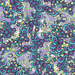 Fantasy messy freehand doodle geometric shapes seamless pattern.  Infinity ditsy scribble abstract card, layout. Creative background. Textile, fabric, wrapping paper.