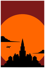 Silhouette of the city in the evening. Big city vector