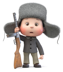 3d illustration little boy with a machine gun in his hands