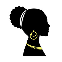 Woman with jewelry. Female silhouette. Face profile. Vector illustration.