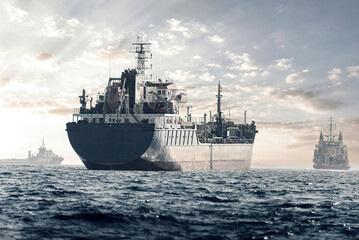 Oil Products Tanker ship at sunset in Mediterranean sea