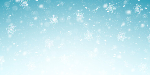 Winter abstract light blue background with snowflakes