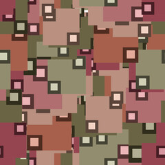 Fantasy messy square geometric shapes seamless pattern.  Infinity abstract card, layout. Creative background. Textile, fabric, wrapping paper.