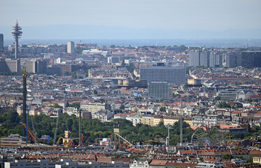 Vienna city and Prater amusement park cityscape