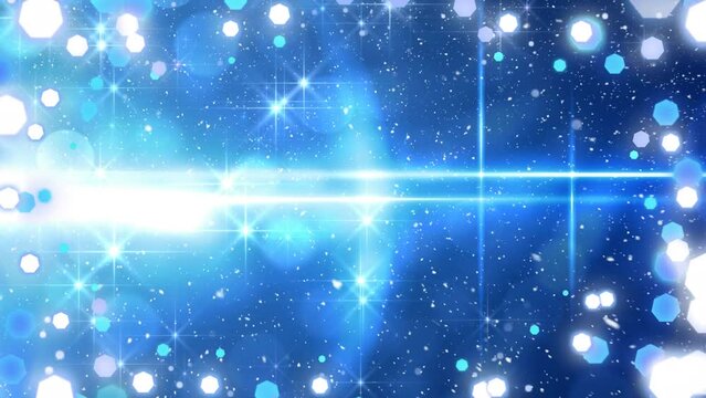 Animation of snow falling and christmas fairy lights flickering over blue background