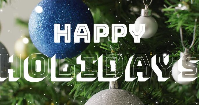 Animation of season's greetings text over christmas tree
