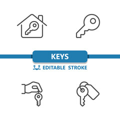 Fototapeta na wymiar Keys Icons. Key, Hand, Hands, House, Real Estate, Icon