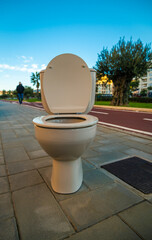 View of toilet in the middle of Malaga street in Spain