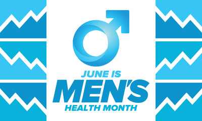 National Men's Health Month in June. Health education program. Celebrated annual in United States. Medical concept. Care and health. Poster, card, banner and background. Vector illustration