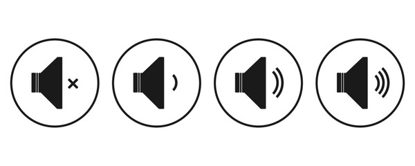 Vector set of simple volume icons design graphic. Volume Increase, decrease, and mute meaning symbol.