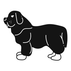 Newfoundland1. Silhouette of Newfoundland dog stands sideways. Black and white cartoon doodle illustration.