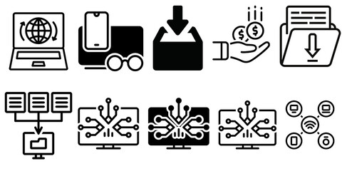 Network and hosting related line icon set. Server and database vector linear icon collection.  hosting related line icon set.
