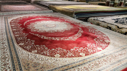 Many carpets at a carpet store in dubai.