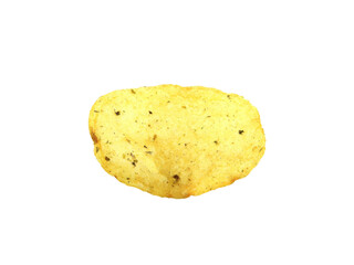 Stack of potato crisps isolated on white background.