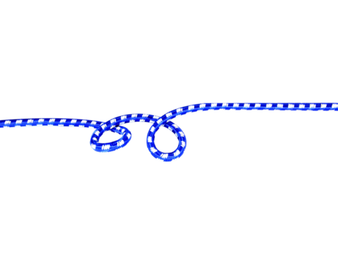 blue rope with knot isolated on white background.Useful to hold objects firmly, safely, and strong.The rope is a symbol of faith, determination, friendship and love given to the recipient.